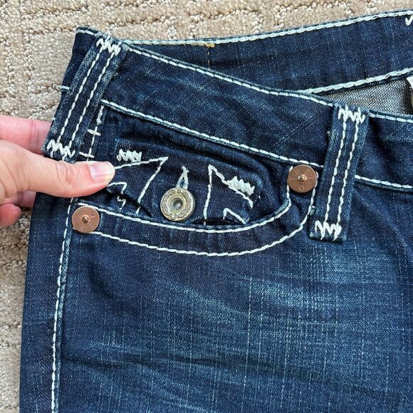 True Religion Billy Heritage Big T Jeans Women's Sz 29 Blue Dark Wash Denim USA - Picture 3 of 13